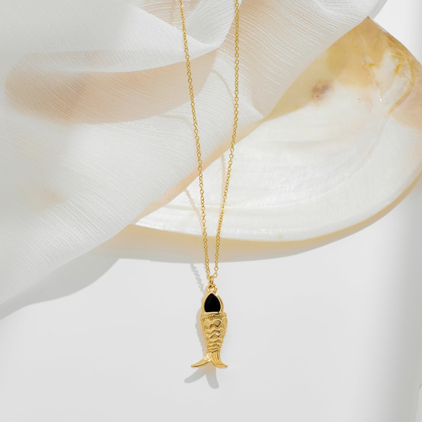 YUJIE Fish Pendant Necklace, Black Stone, second view