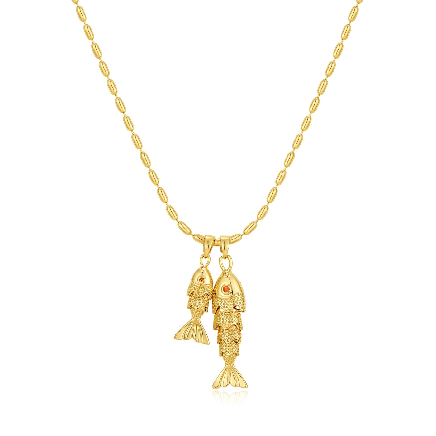YUJIE Fish Pendant Necklace, Double Fish, gold tone