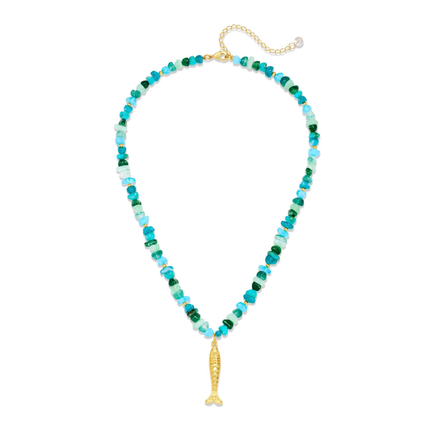 YUJIE Fish Pendant Necklace, Green Beads, color