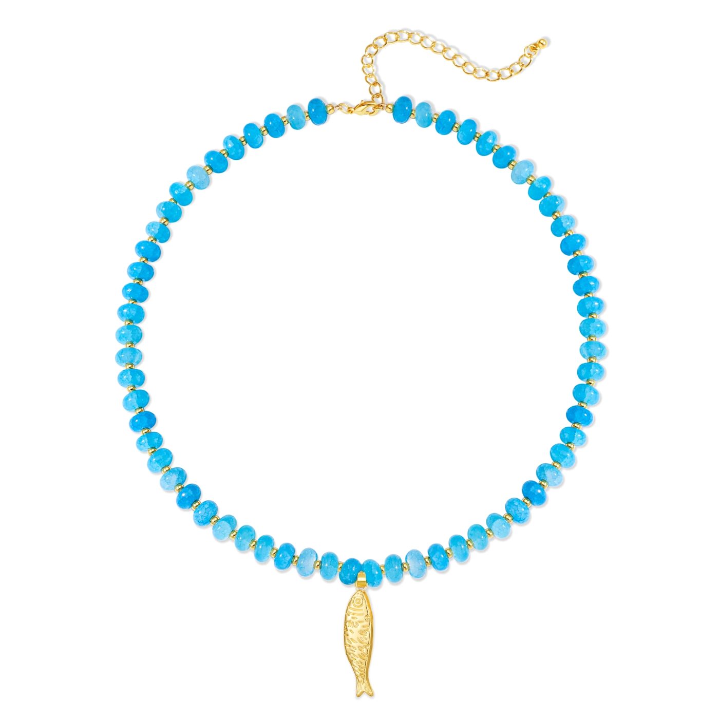 YUJIE Fish Pendant Necklace, Blue Beads, color