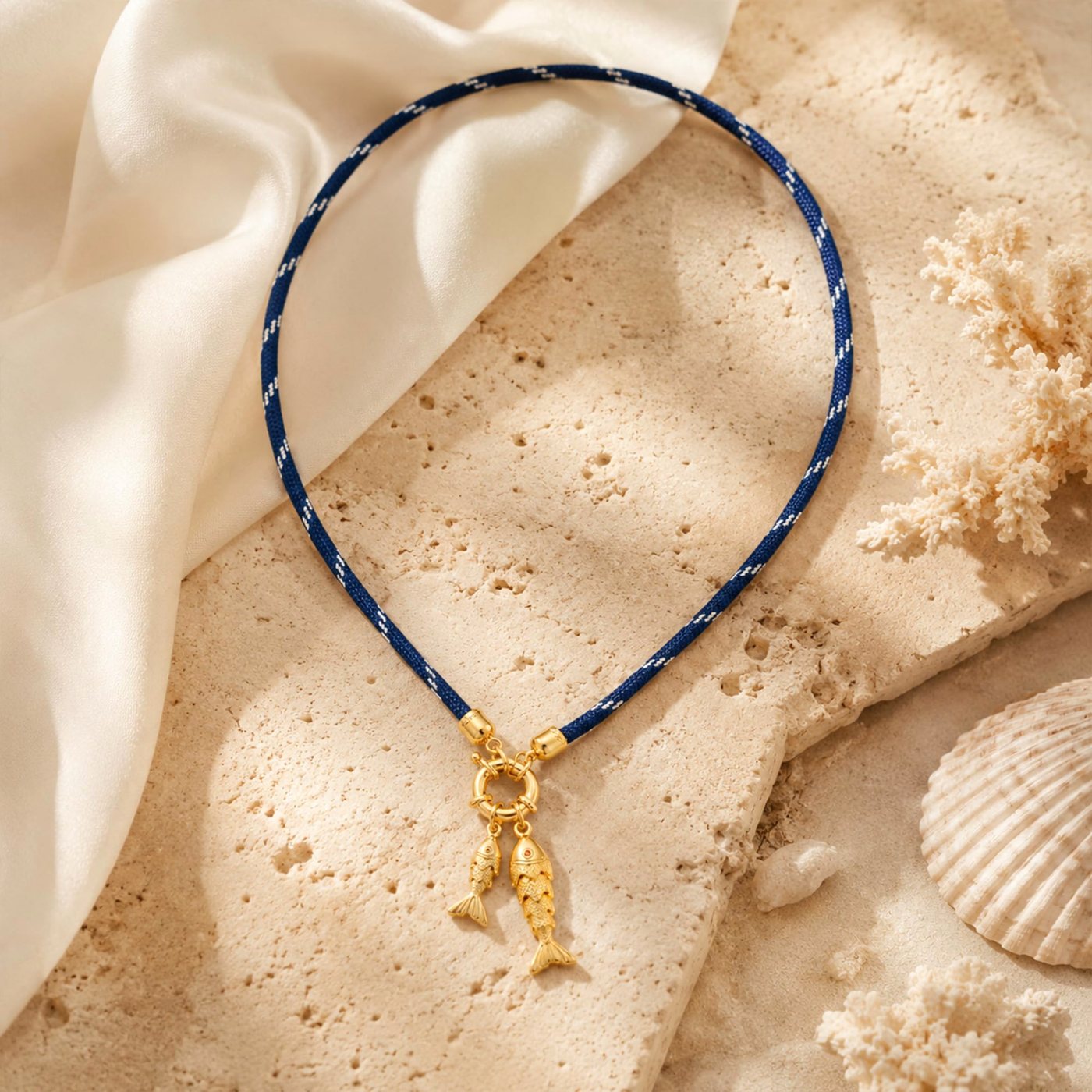 YUJIE Fish Pendant Necklace, Navy Rope, view 5