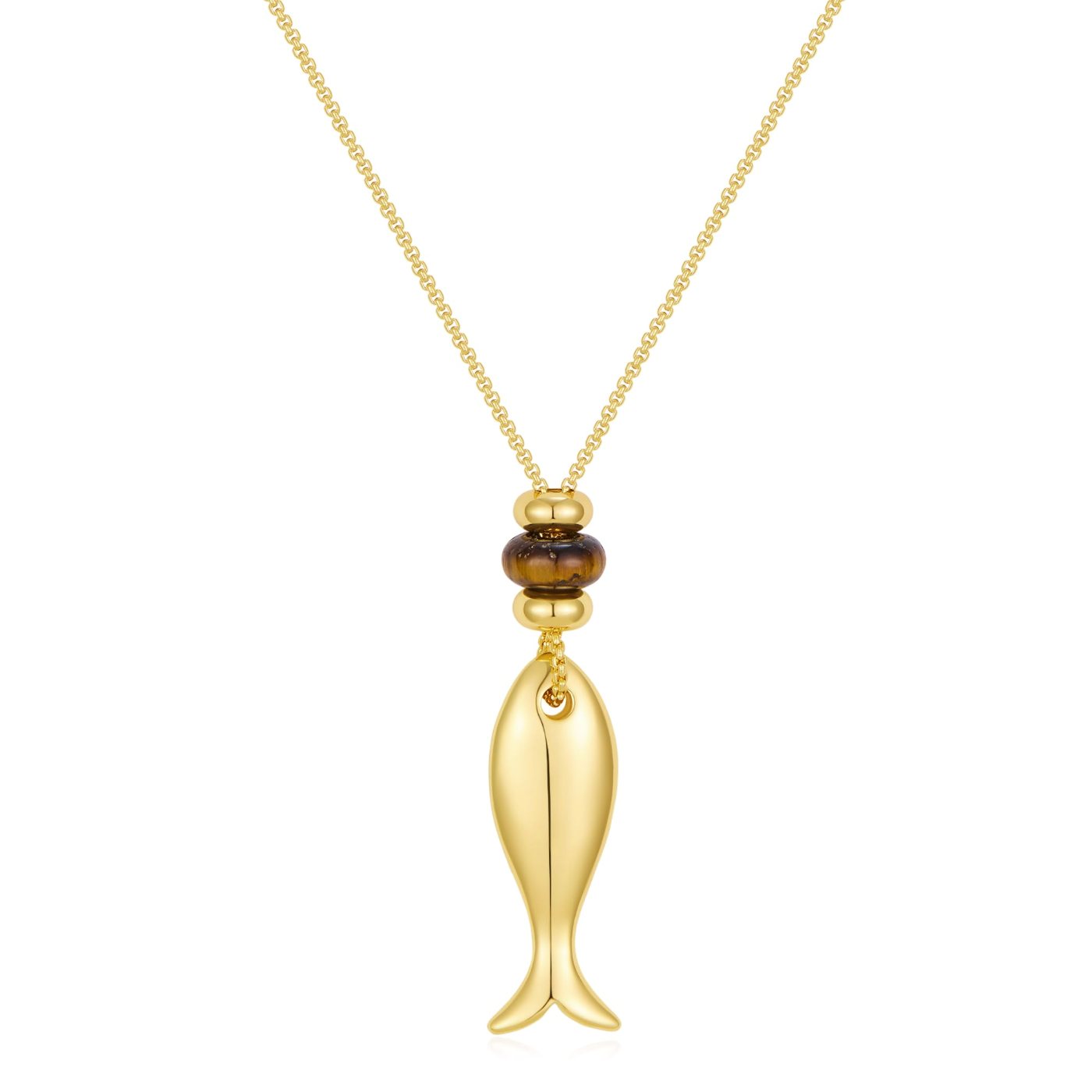 YUJIE Fish Pendant Necklace, Brown Stone, color