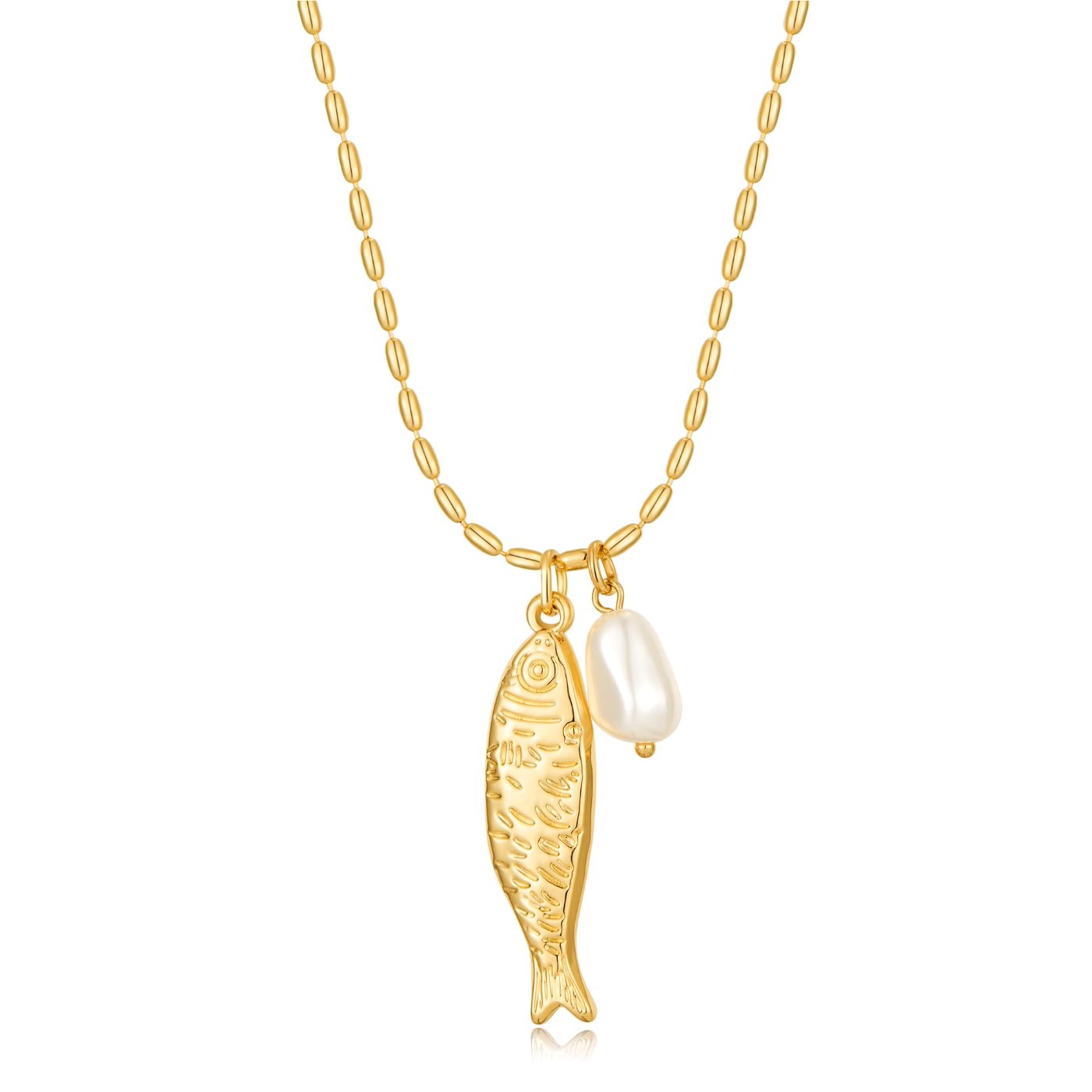 YUJIE Fish Pendant Necklace, With Pearl, gold tone