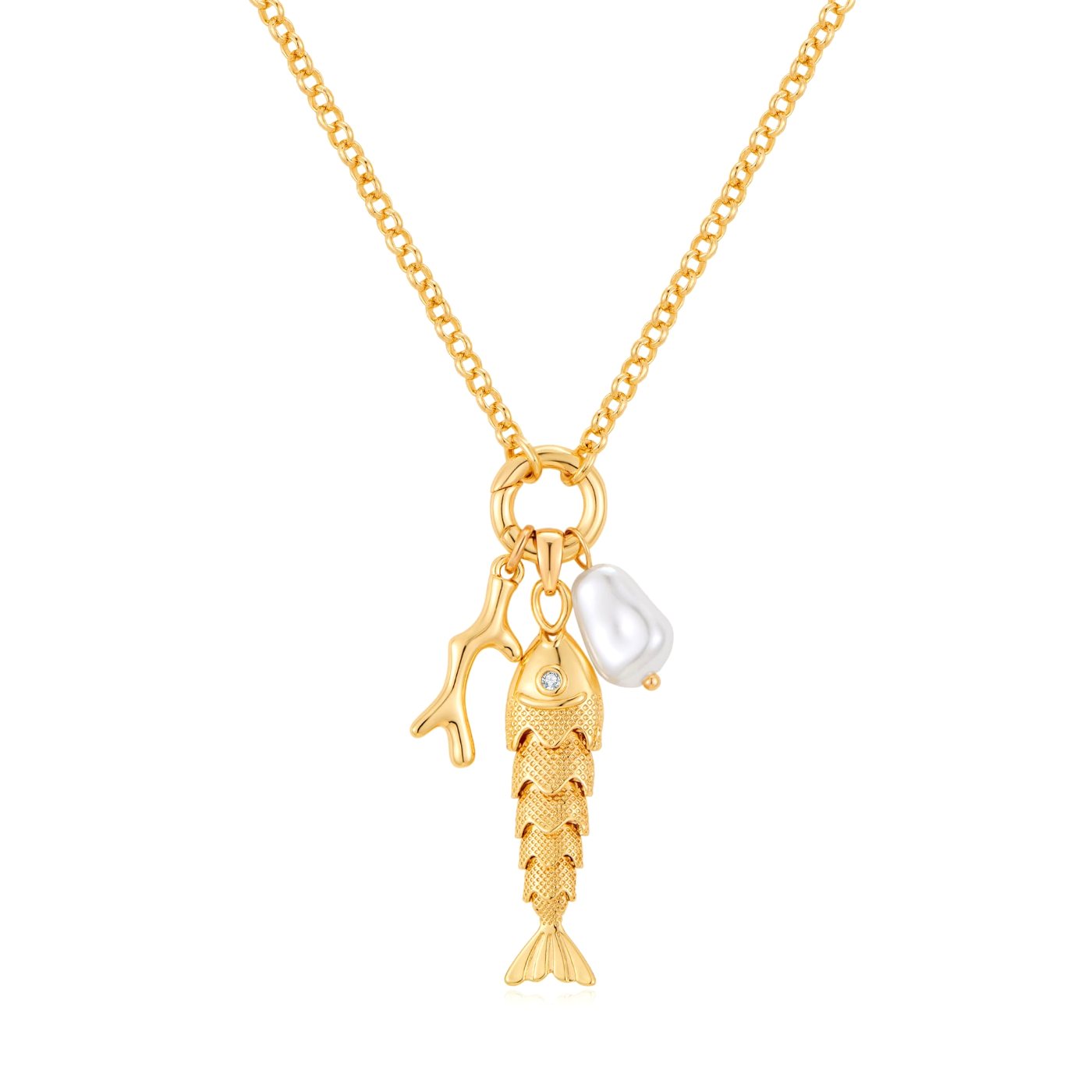 YUJIE Fish Pendant Necklace, Pearl And Coral, color