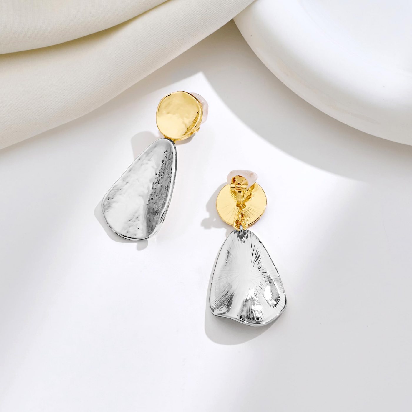 YUJIE Geometric Clip-On Earrings, Two Tone, second view