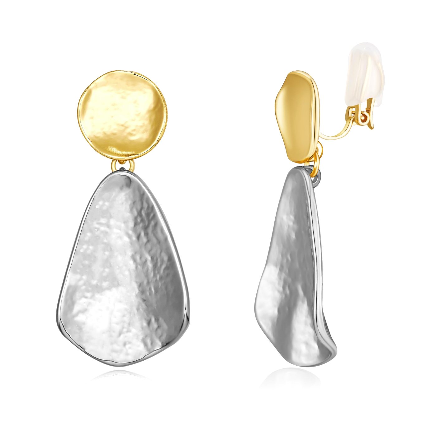 YUJIE Geometric Clip-On Earrings, Two Tone, gold and silver