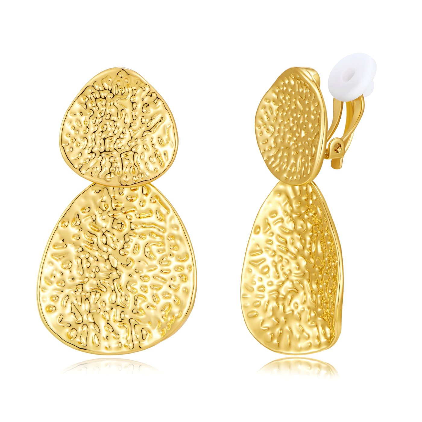 YUJIE Geometric Clip-On Earrings, Textured Gold, gold tone