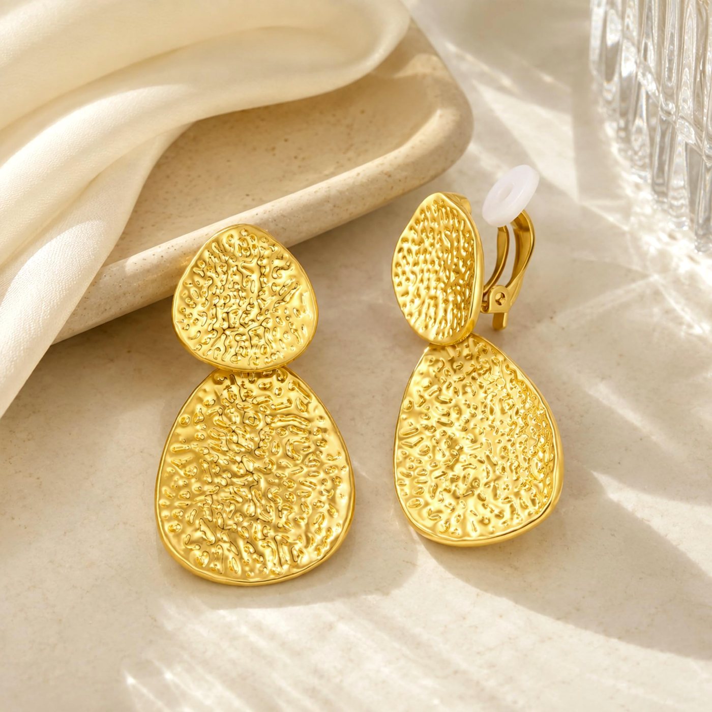 YUJIE Geometric Clip-On Earrings, Textured Gold, view 5