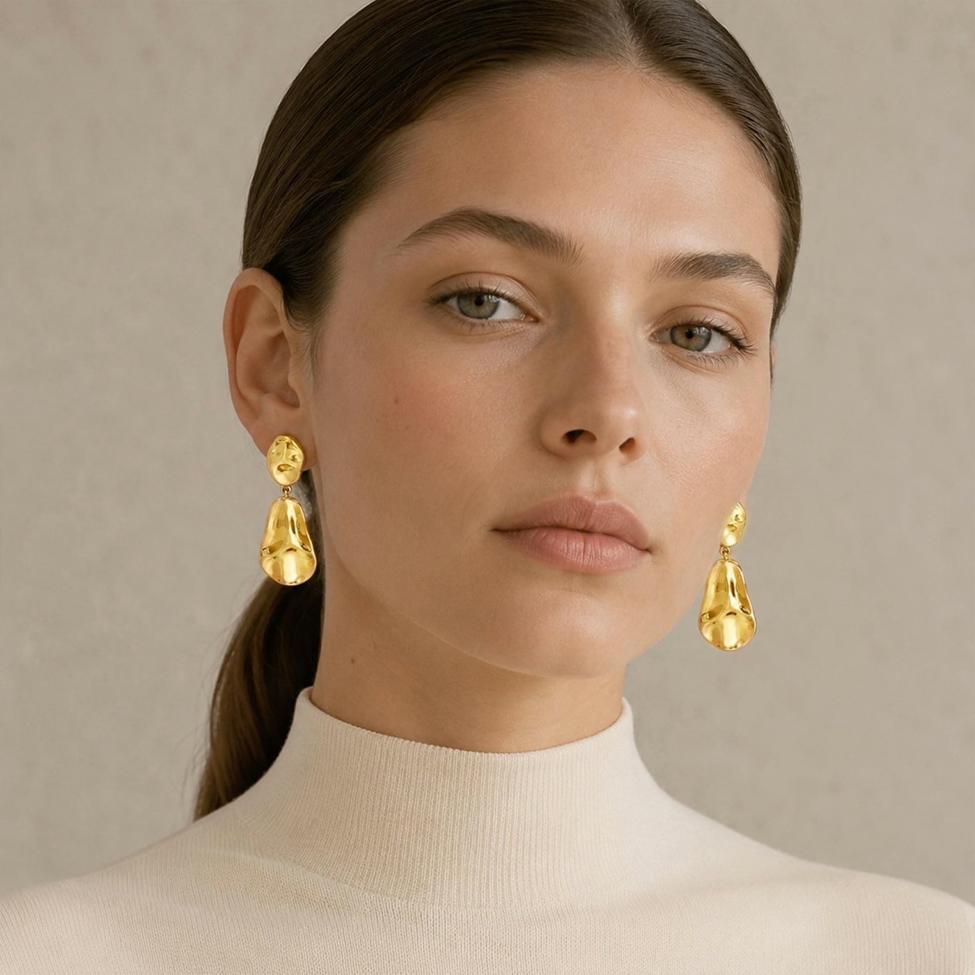 YUJIE Geometric Clip-On Earrings, Smooth Gold, view 3