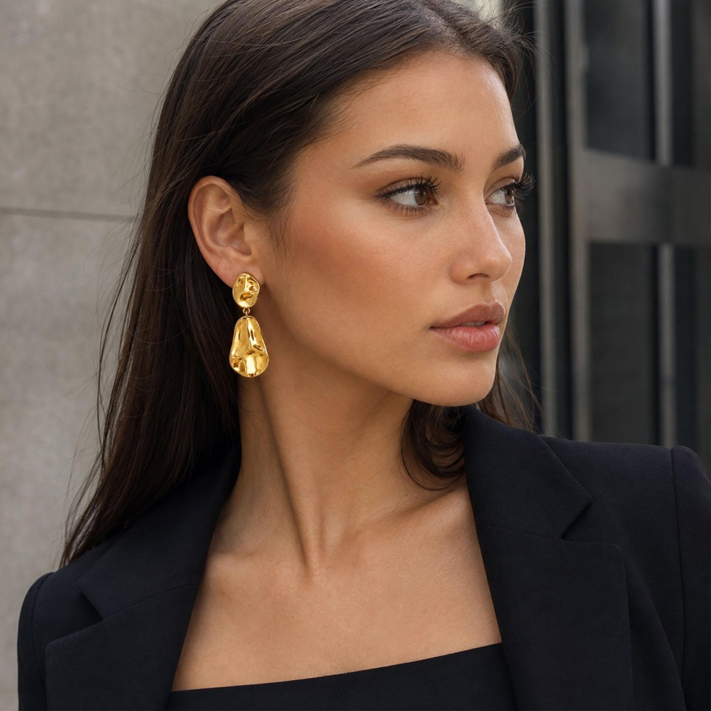 YUJIE Geometric Clip-On Earrings, Smooth Gold, view 4