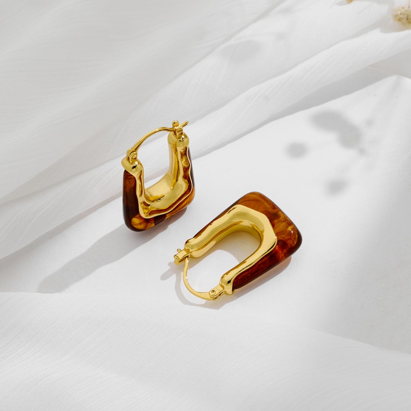 YUJIE Geometric Hoop Earrings, Amber Acrylic, view 4