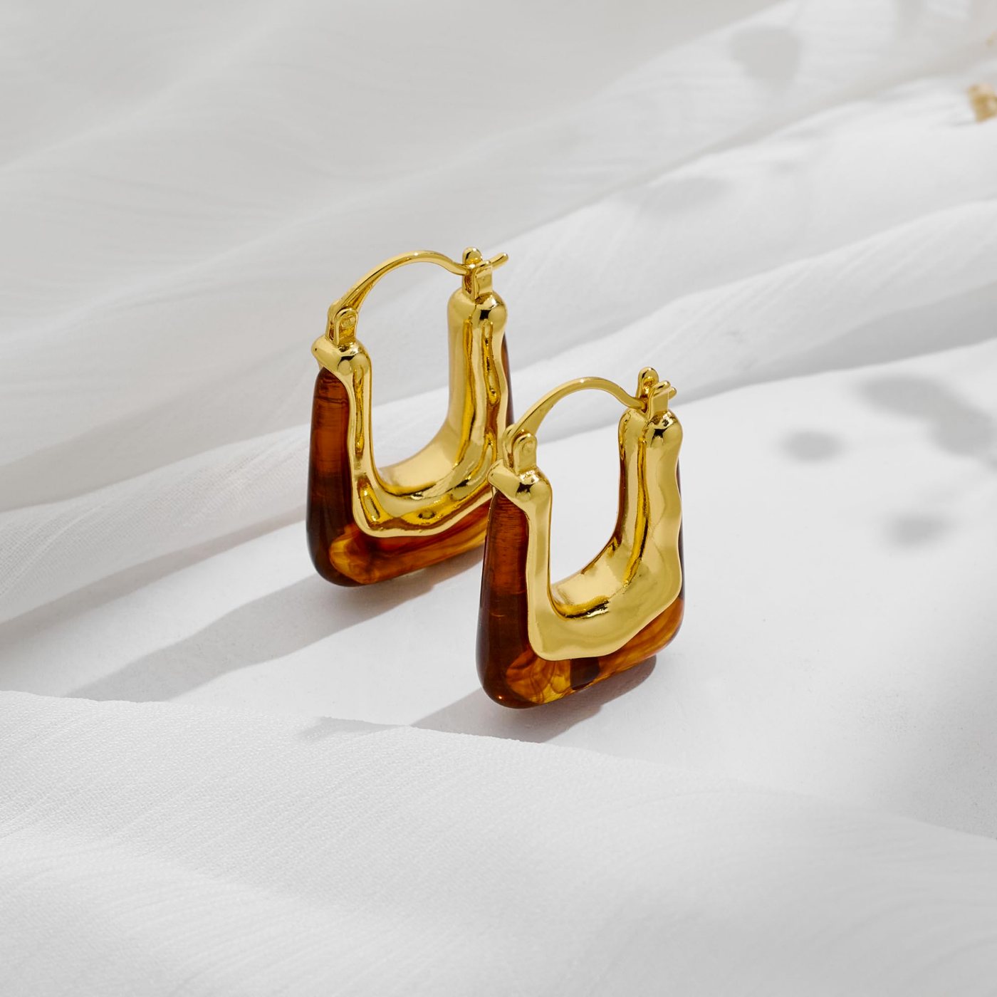 YUJIE Geometric Hoop Earrings, Amber Acrylic, view 5