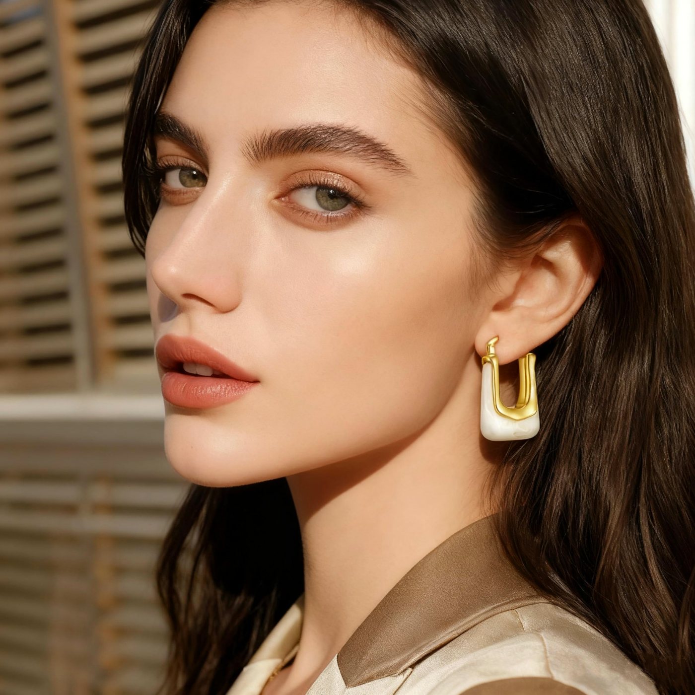 YUJIE Geometric Hoop Earrings, White Acrylic, second view