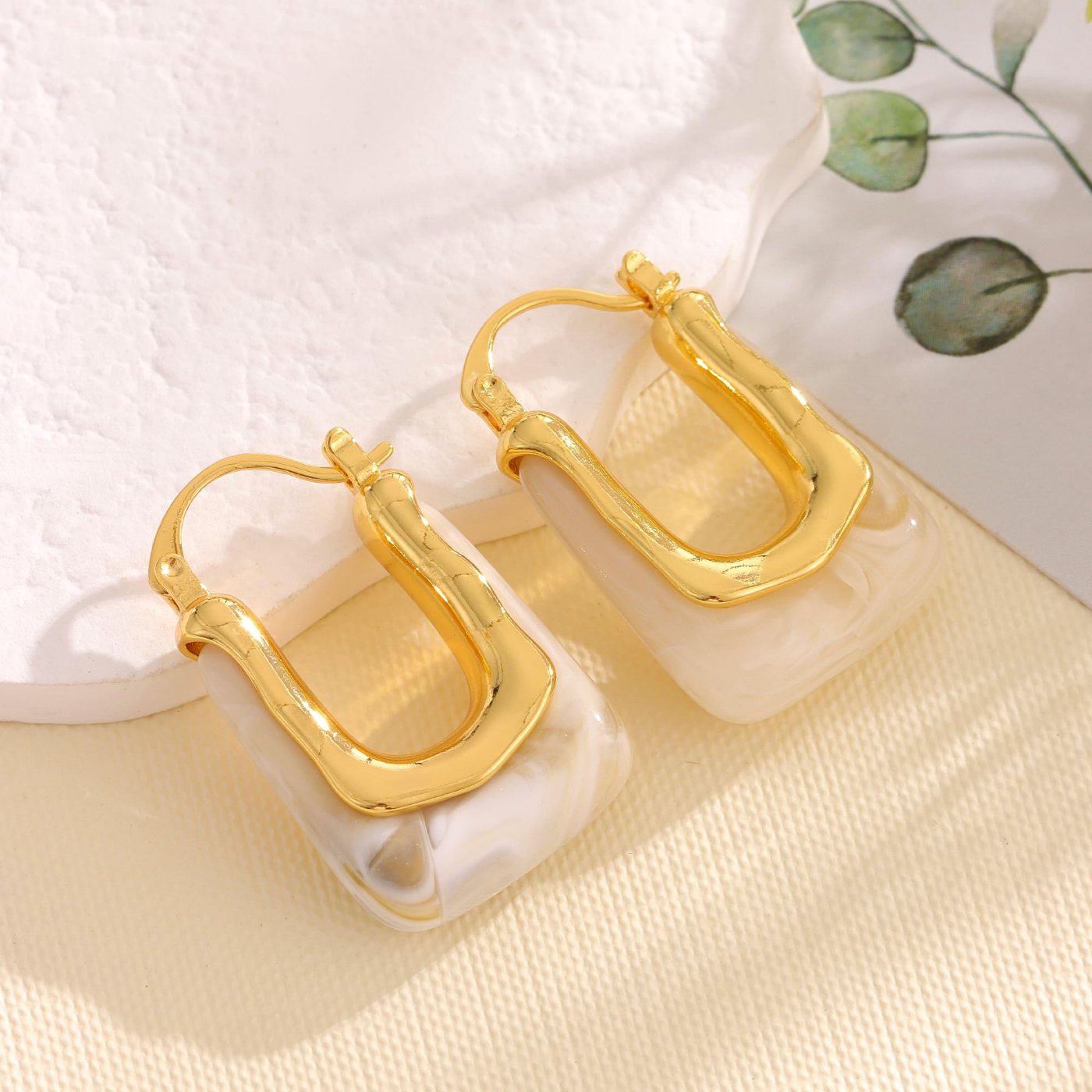 YUJIE Geometric Hoop Earrings, White Acrylic, view 5