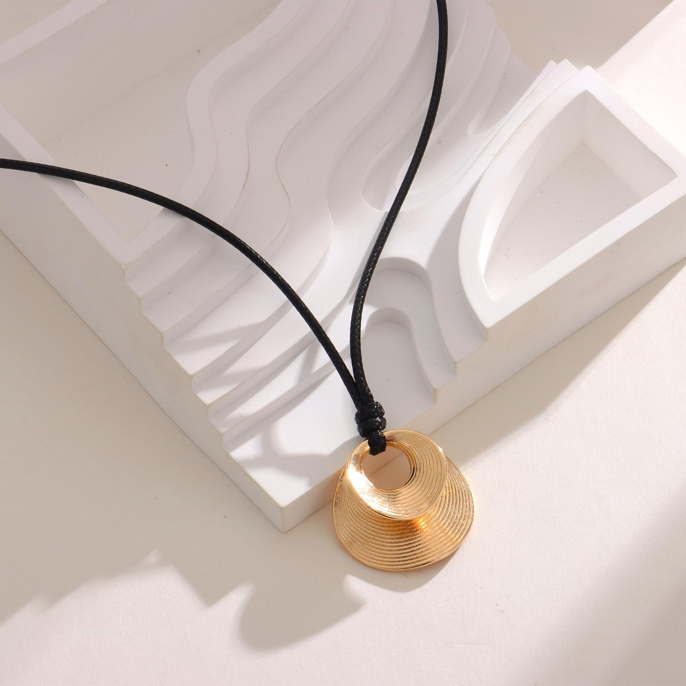 YUJIE Geometric Pendant Necklace, Ribbed Circle, view 5