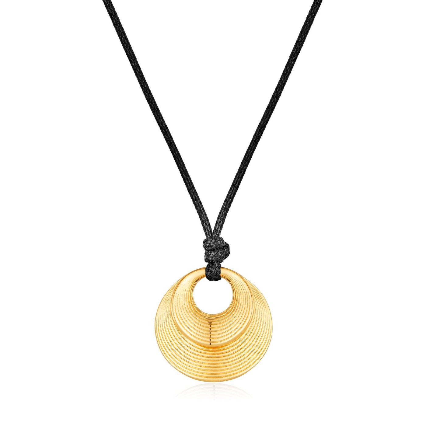 YUJIE Geometric Pendant Necklace, Ribbed Circle, gold tone