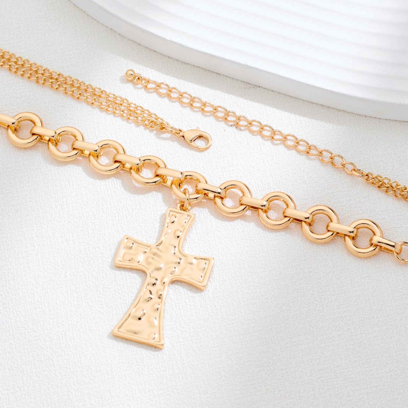 YUJIE Hammered Cross Pendant Necklace, second view