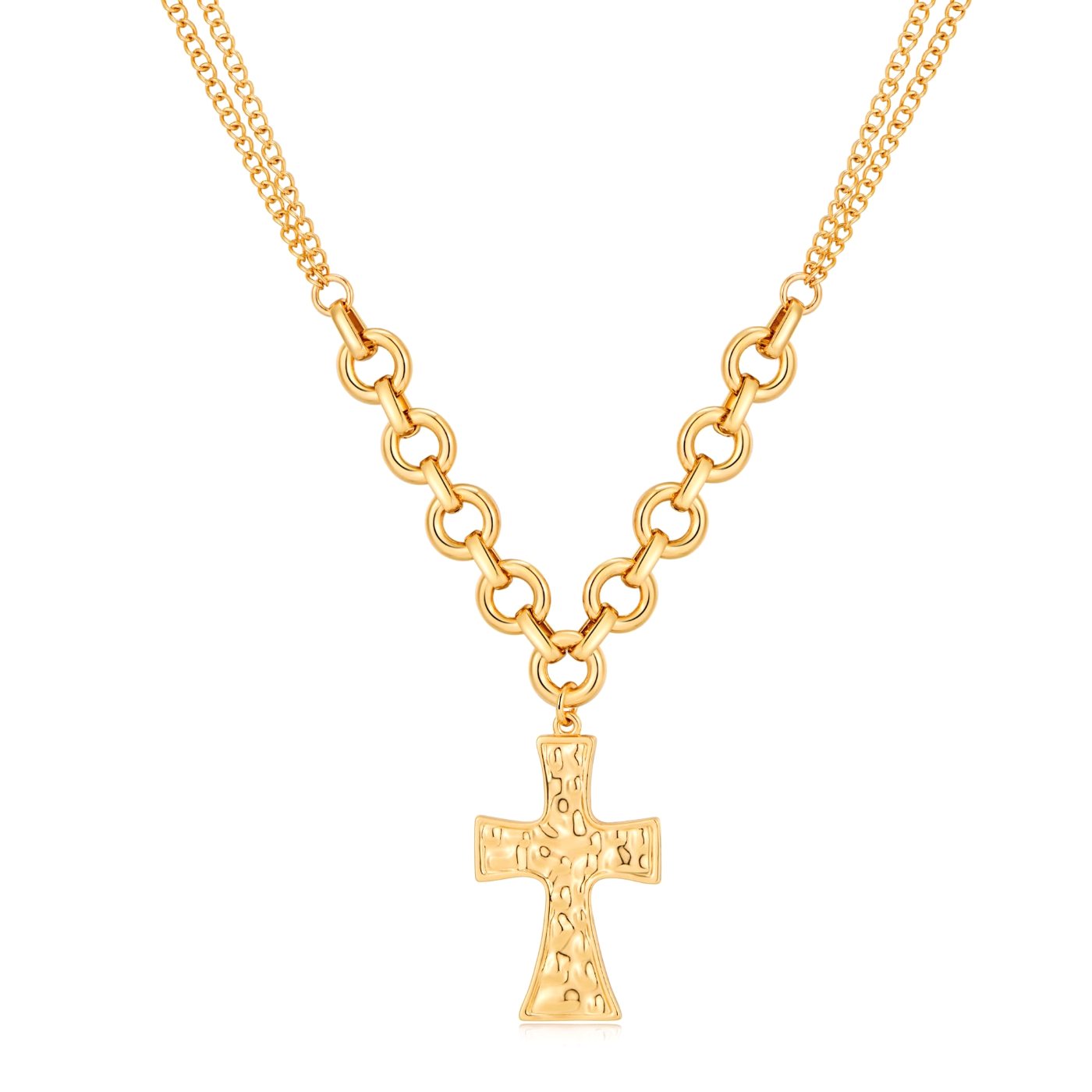 YUJIE Hammered Cross Pendant Necklace, gold tone
