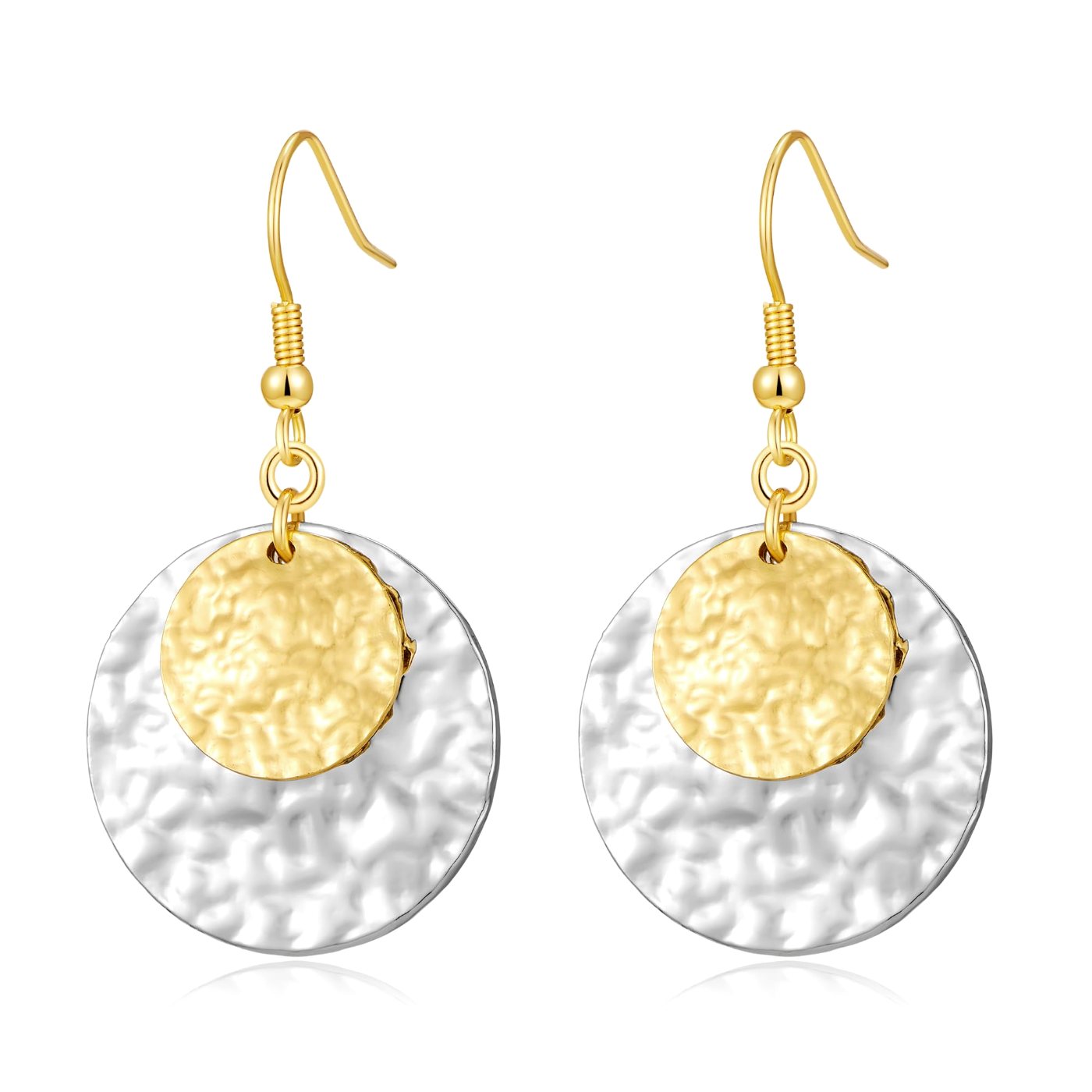 YUJIE Hammered Disc Drop Earrings, gold and silver