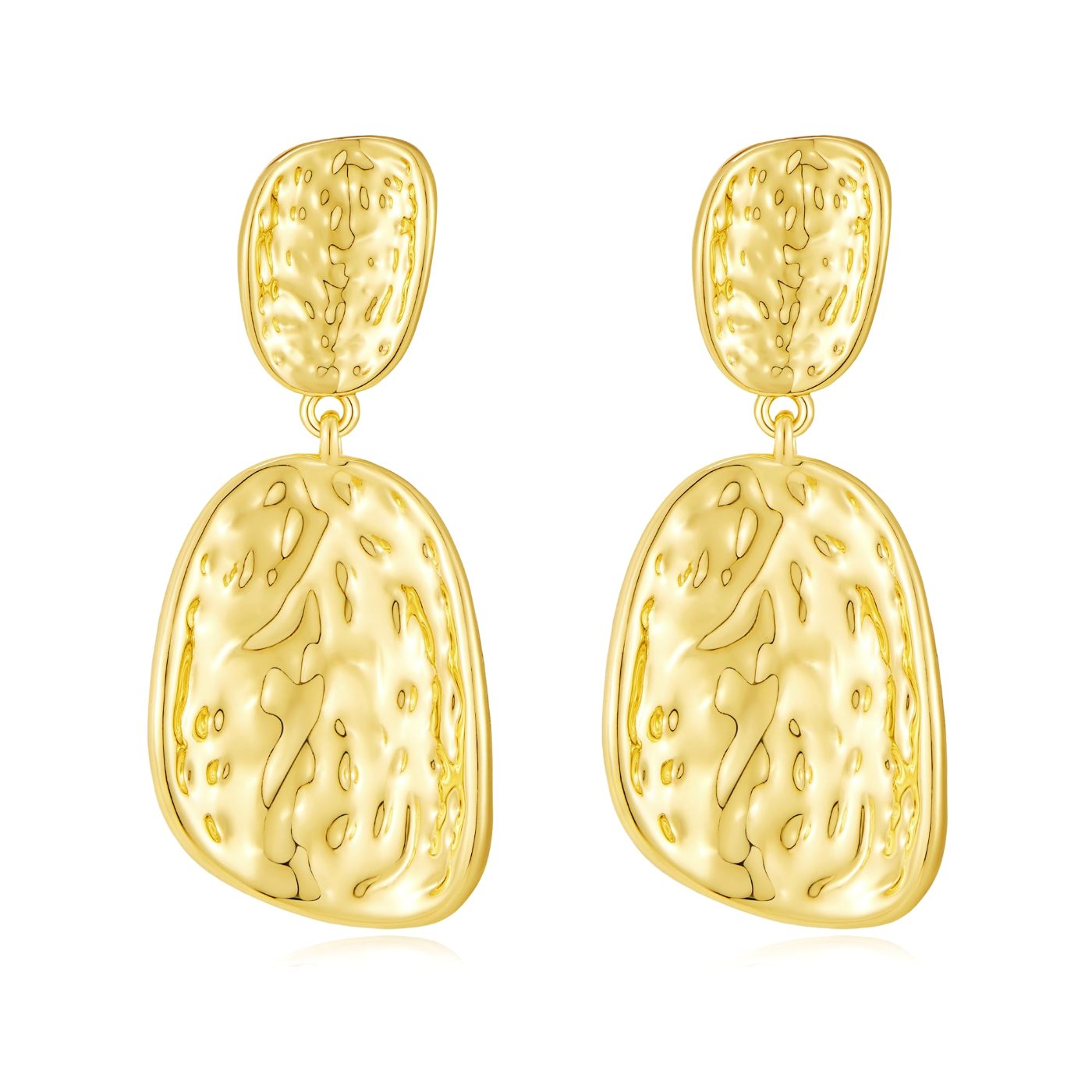 YUJIE Hammered Drop Earrings, Organic Shape, gold tone