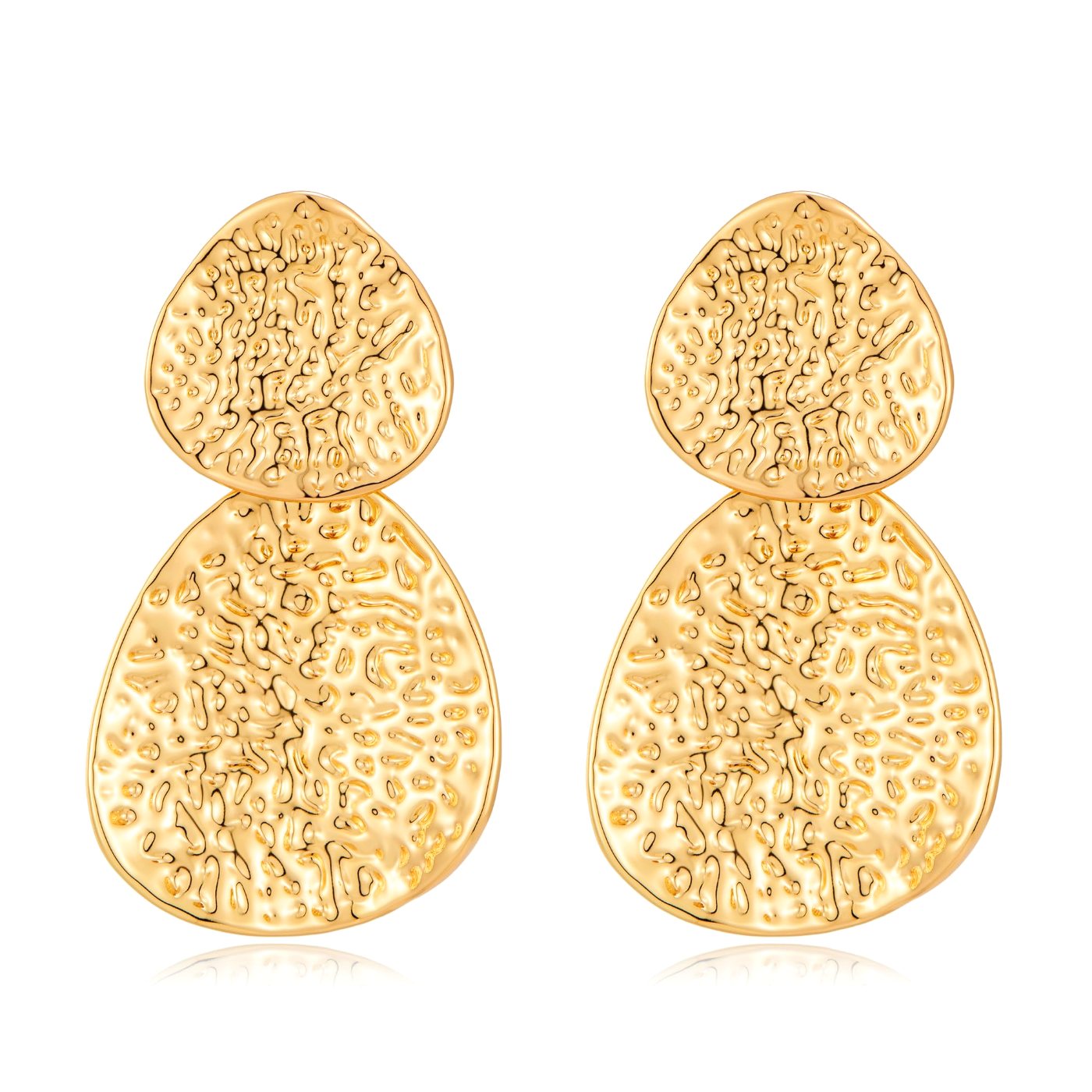 YUJIE Hammered Drop Earrings, Double Teardrop, gold tone