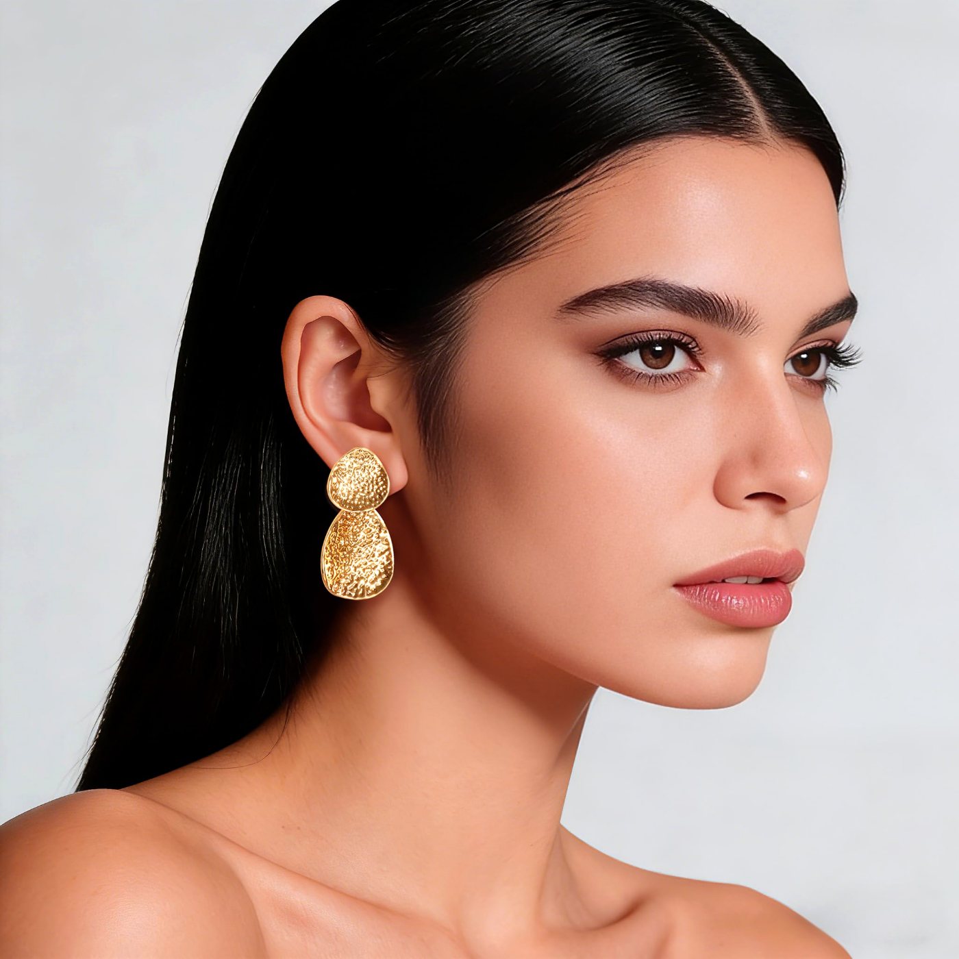 YUJIE Hammered Drop Earrings, Double Teardrop, view 4
