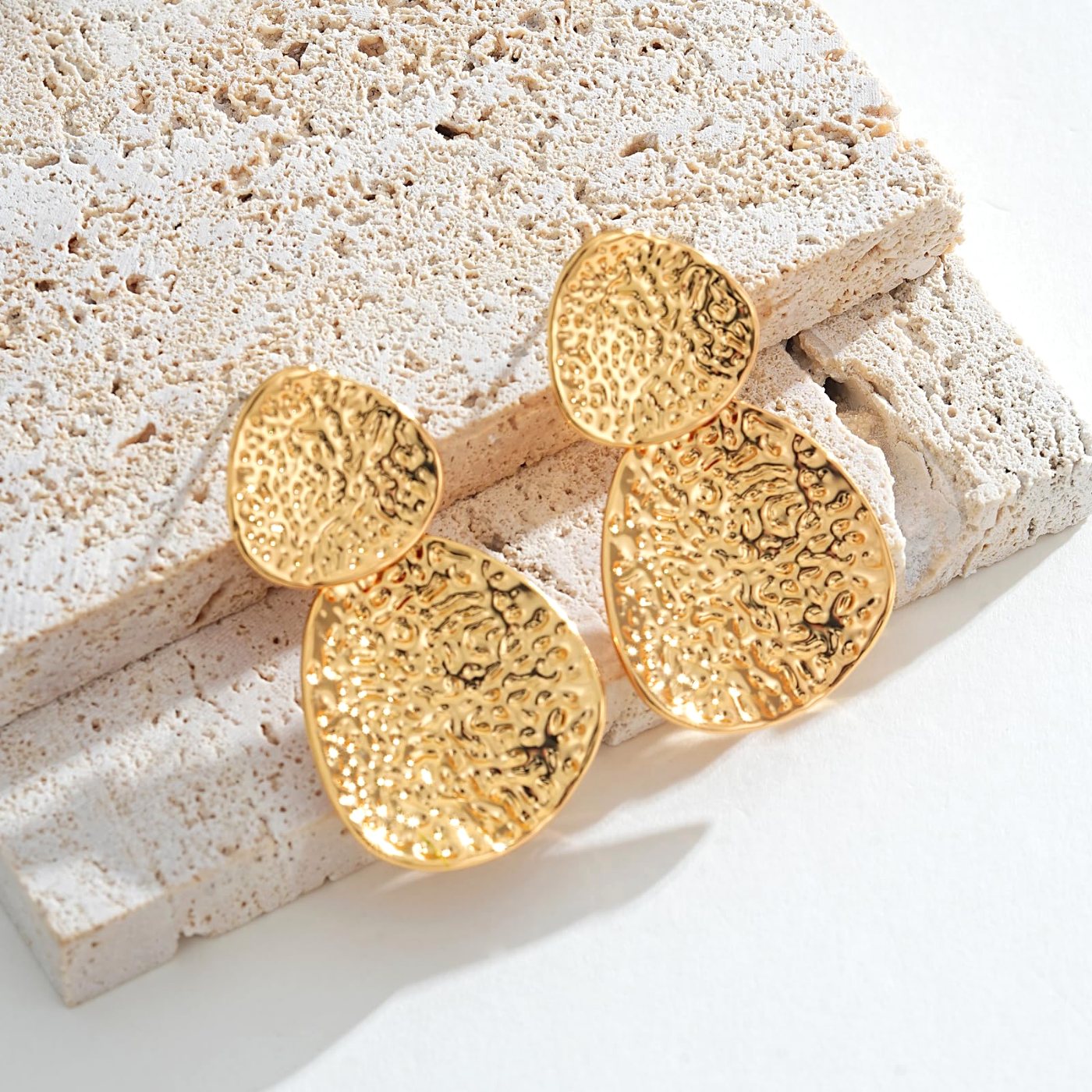 YUJIE Hammered Drop Earrings, Double Teardrop, view 5
