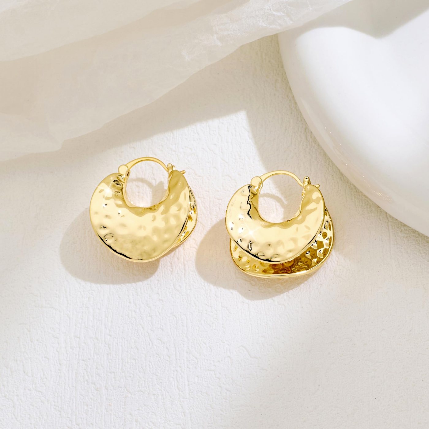 YUJIE Hammered Huggies, gold tone