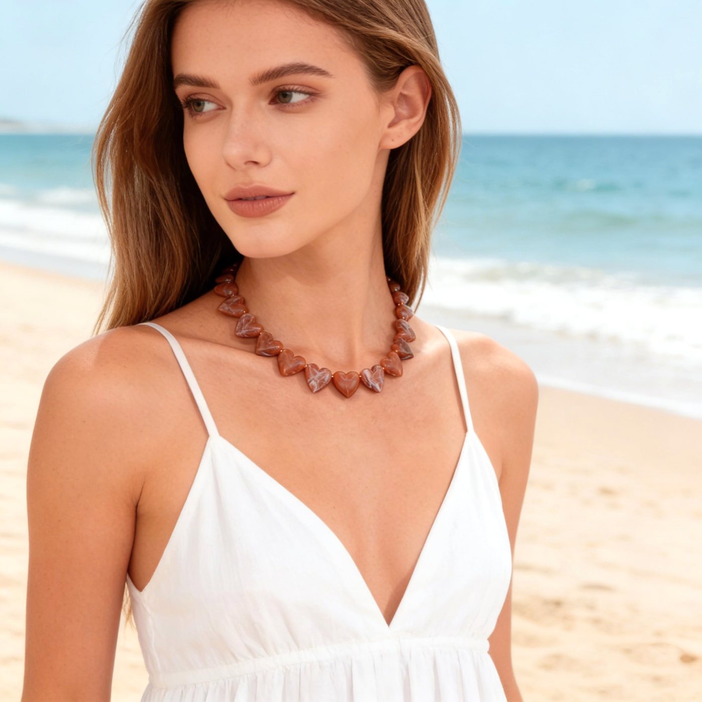 YUJIE Heart Choker, Brown, view 4
