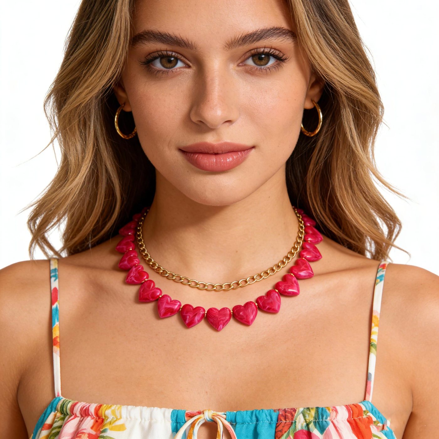 YUJIE Heart Choker, Hot Pink, second view
