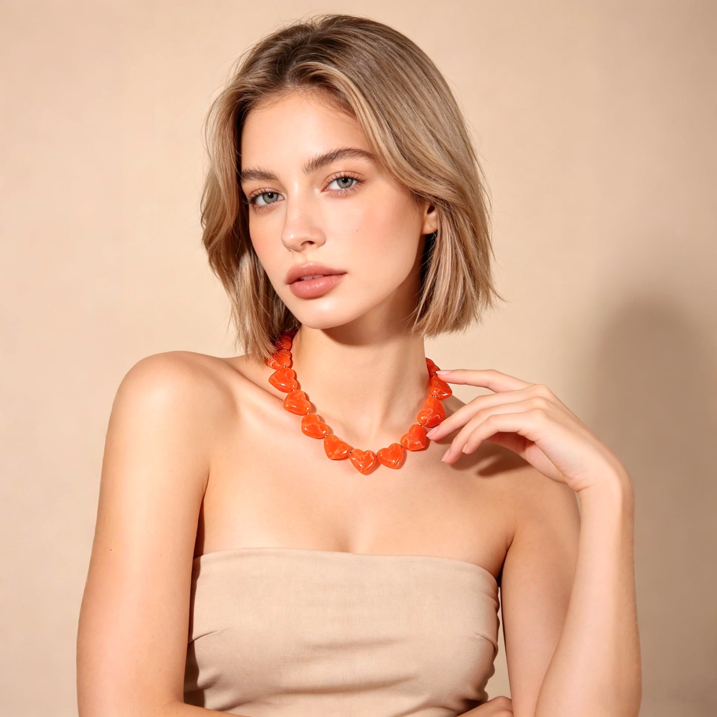 YUJIE Heart Choker, Orange, view 3