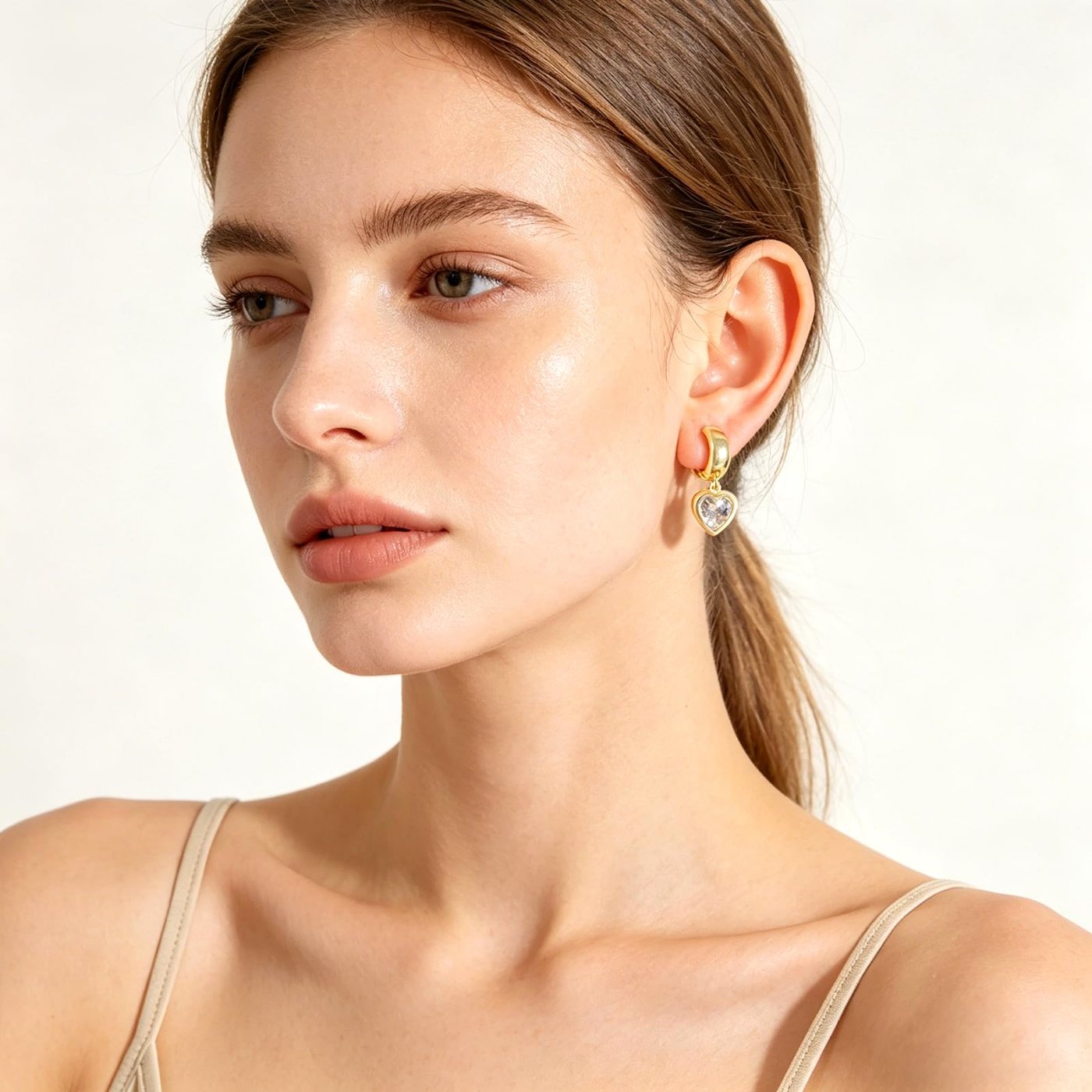 YUJIE Heart Drop Earrings, Crystal Heart Drop, view 3