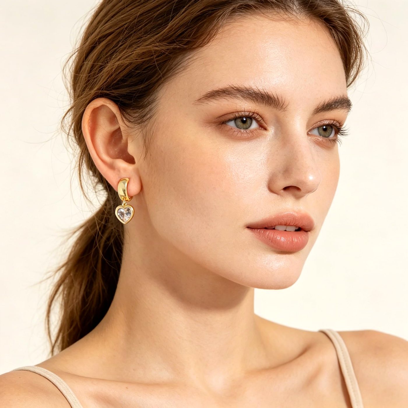 YUJIE Heart Drop Earrings, Crystal Heart Drop, view 4