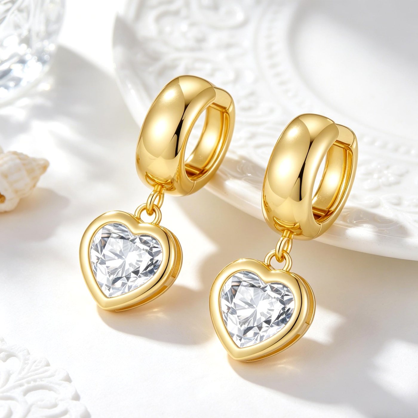 YUJIE Heart Drop Earrings, Crystal Heart Drop, view 5