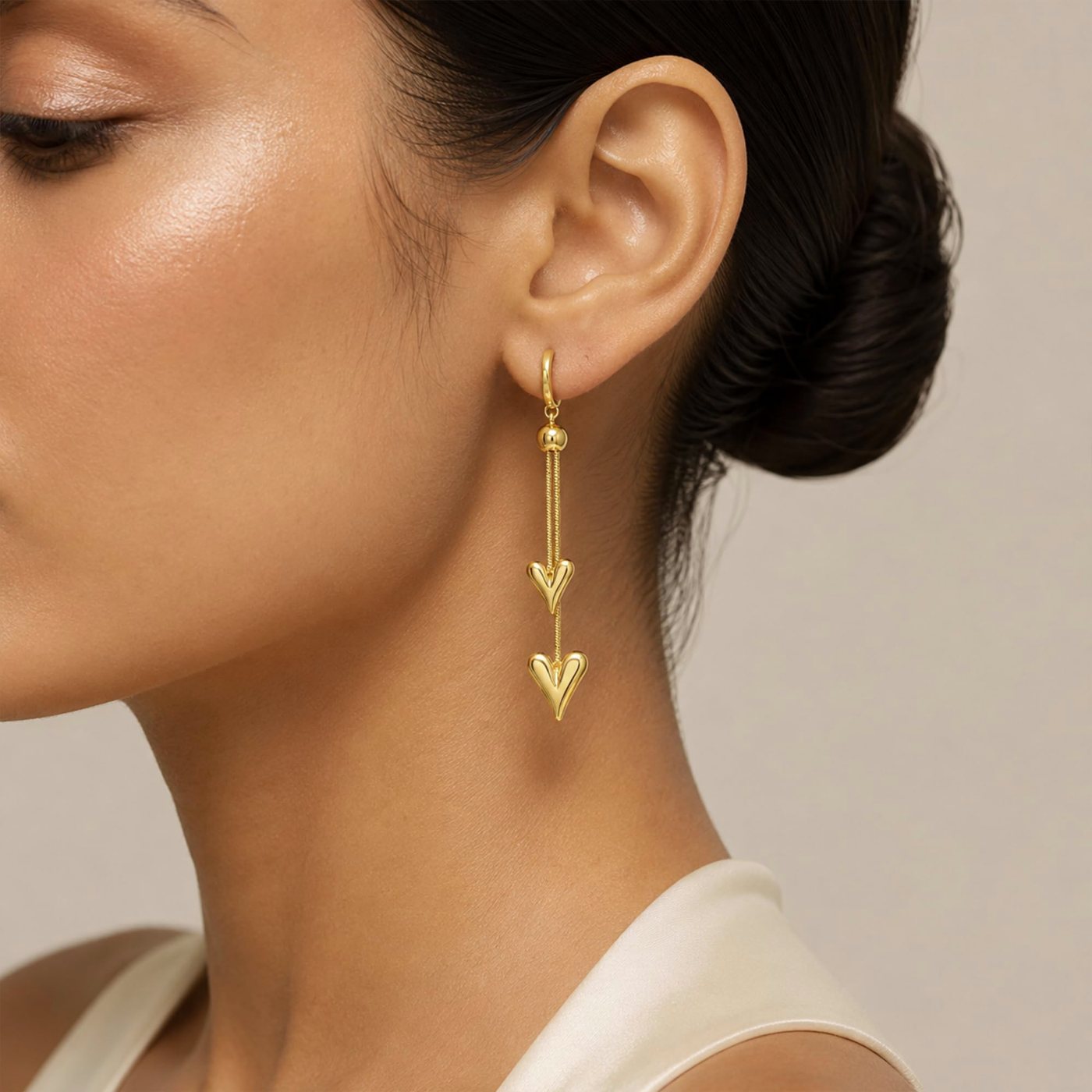 YUJIE Heart Drop Earrings, Double Heart Chain, second view