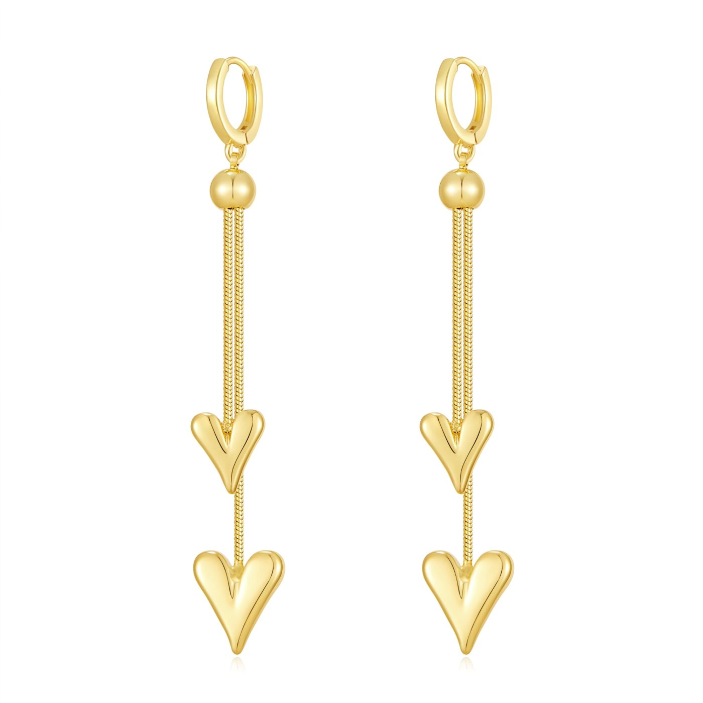 YUJIE Heart Drop Earrings, Double Heart Chain, gold tone