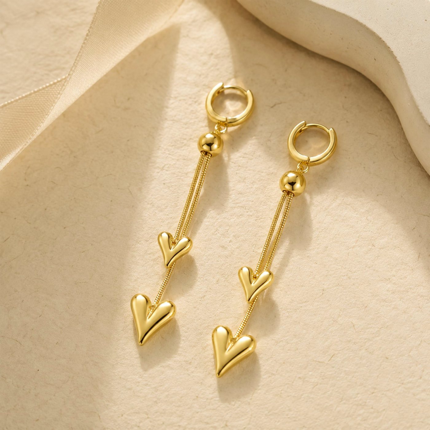 YUJIE Heart Drop Earrings, Double Heart Chain, view 4