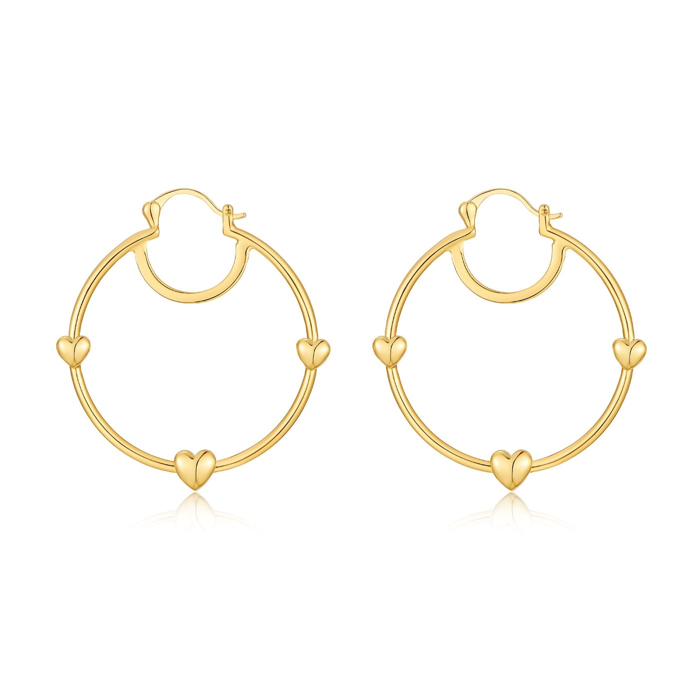 YUJIE Heart Hoops, Heart Accents, gold tone