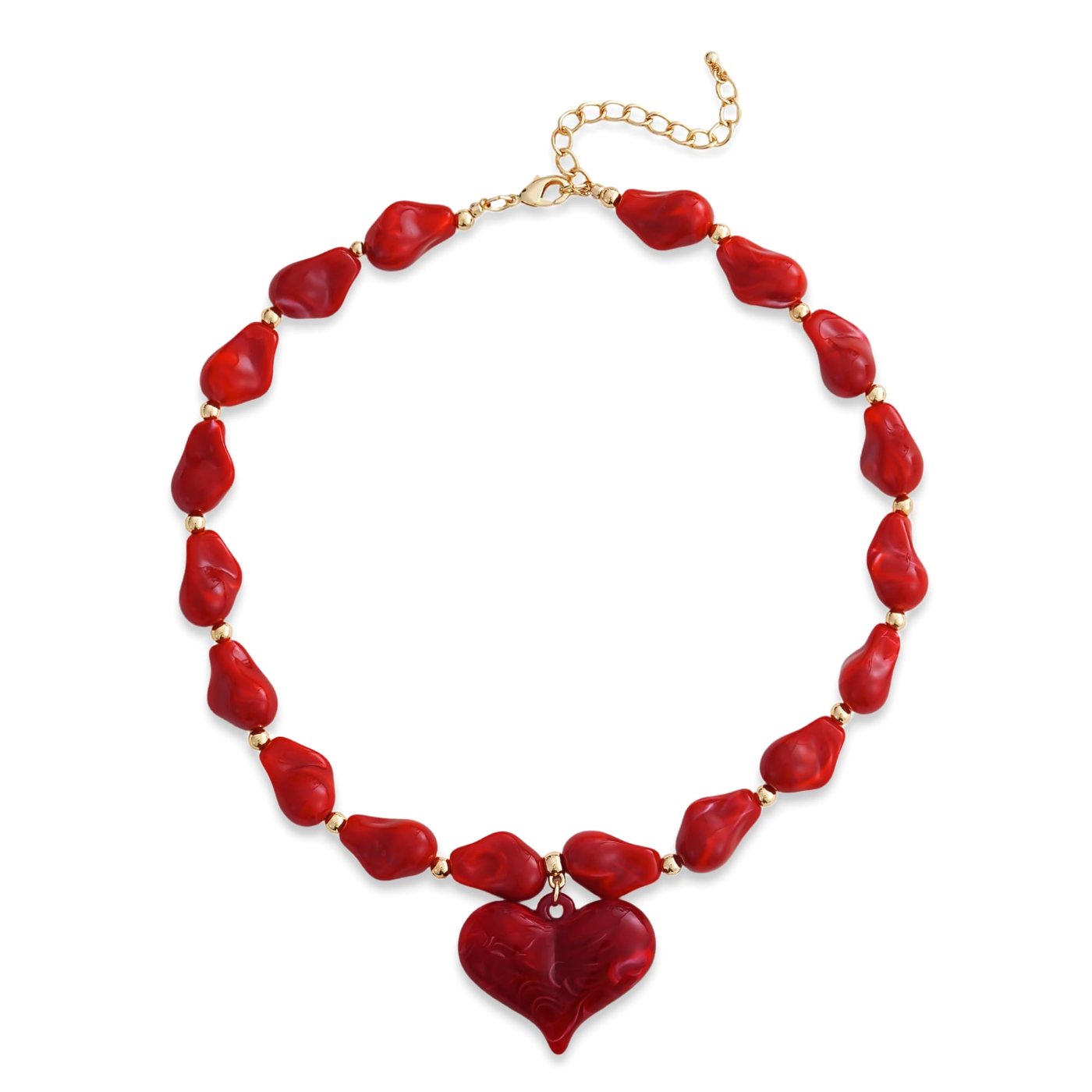 YUJIE Heart Pendant Necklace, Red Irregular Bead, color