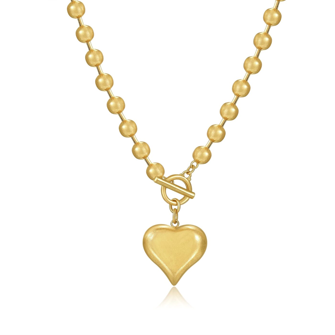 YUJIE Heart Pendant Necklace, Gold Ball Chain, gold tone