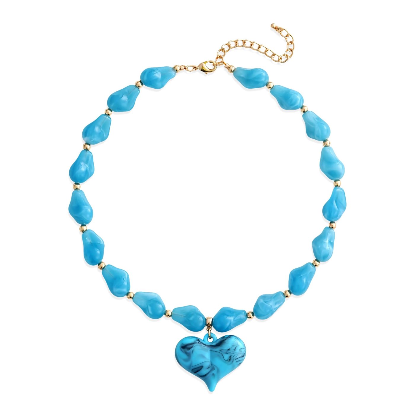 YUJIE Heart Pendant Necklace, Blue Irregular Bead, color