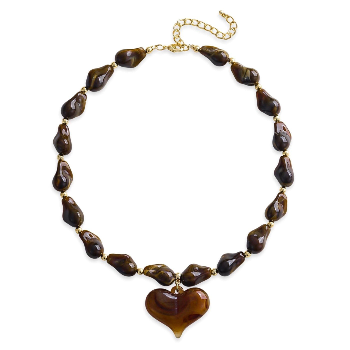 YUJIE Heart Pendant Necklace, Brown Irregular Bead, color