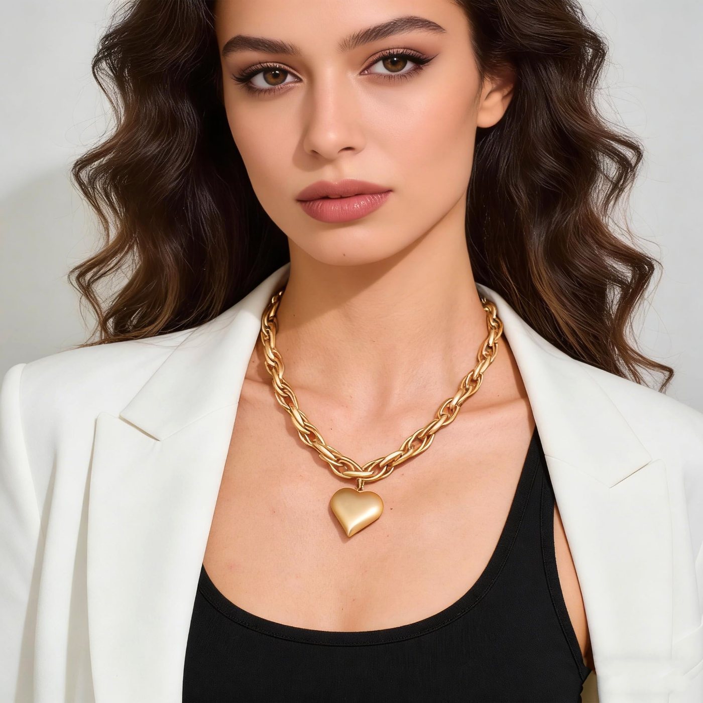 YUJIE Heart Pendant Necklace, Gold Paperclip Chain, second view