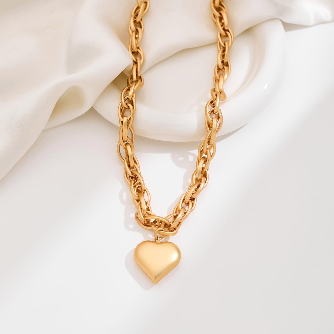 YUJIE Heart Pendant Necklace, Gold Paperclip Chain, view 5