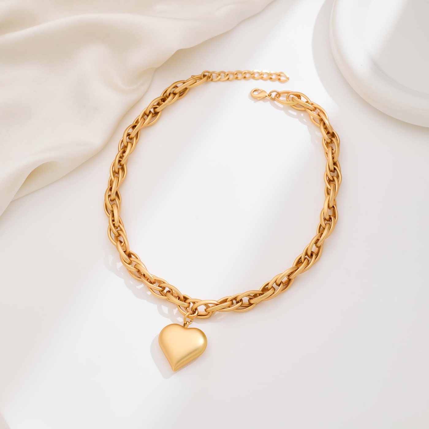 YUJIE Heart Pendant Necklace, Gold Paperclip Chain, view 6