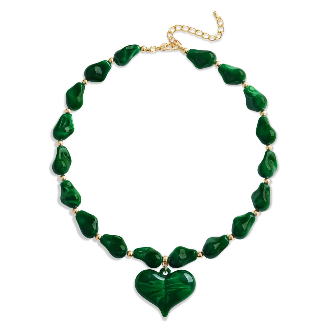 YUJIE Heart Pendant Necklace, Green Irregular Bead, color