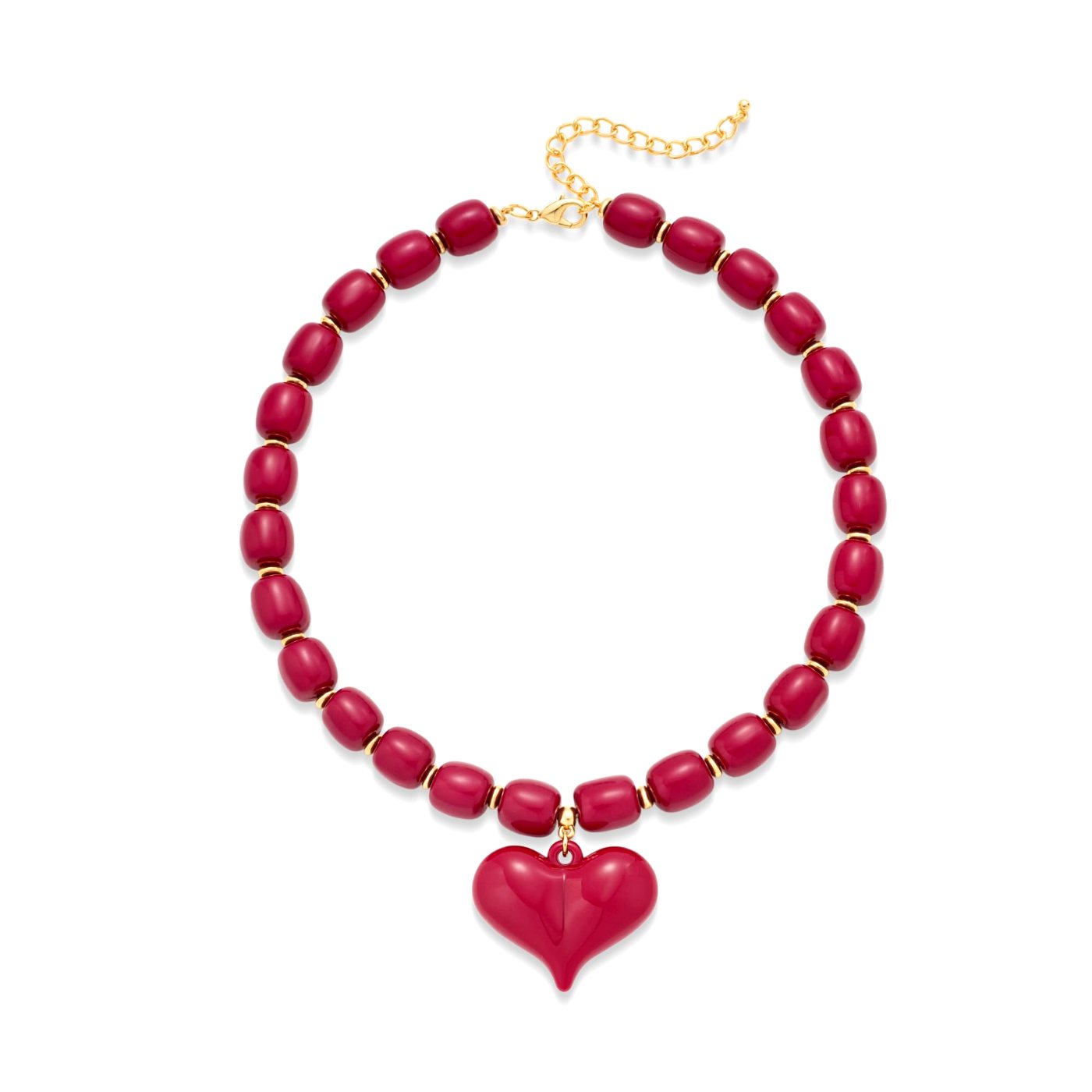 YUJIE Heart Pendant Necklace, Red Bead, color