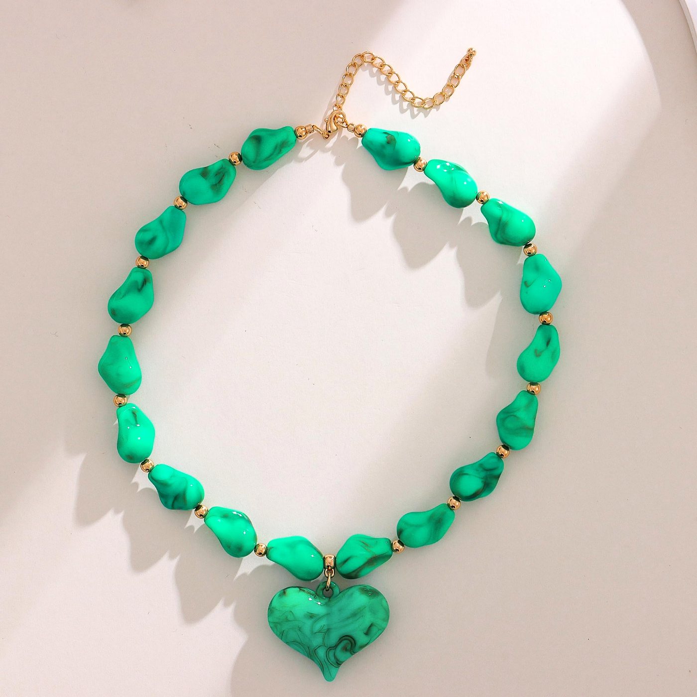 YUJIE Heart Pendant Necklace, Turquoise Irregular Bead, view 5