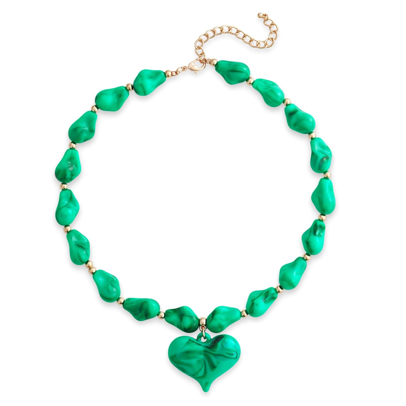 YUJIE Heart Pendant Necklace, Turquoise Irregular Bead, color