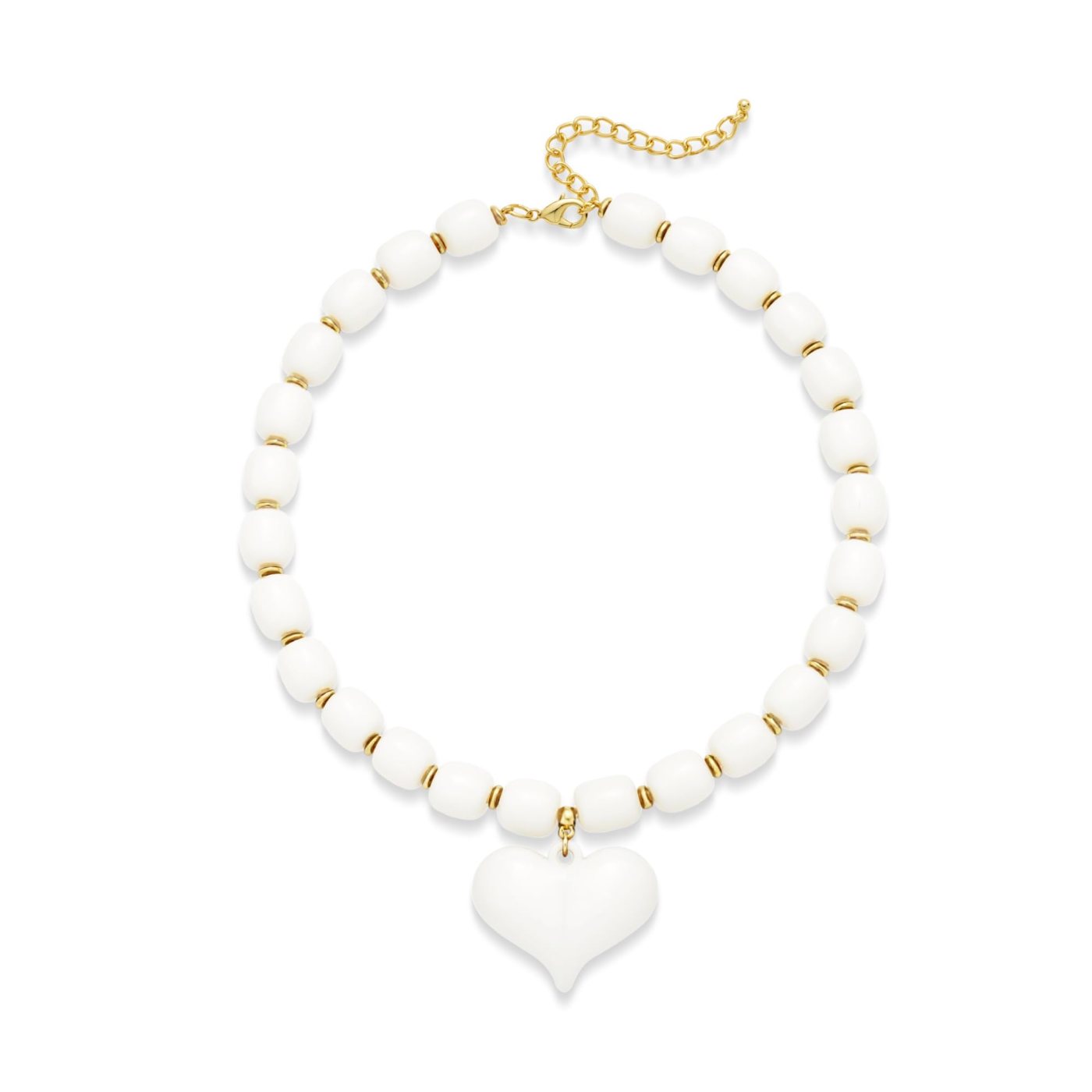 YUJIE Heart Pendant Necklace, White Bead, color